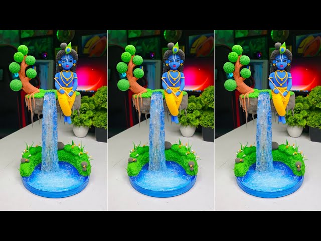 Beautiful Waterfall Krishna ji making with clay / Krishna ji making ideas