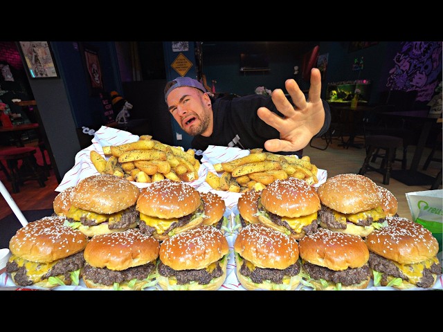 The UNBEATABLE 16 BURGERS & 5LB FRIES BURGER CHALLENGE | Joel Hansen