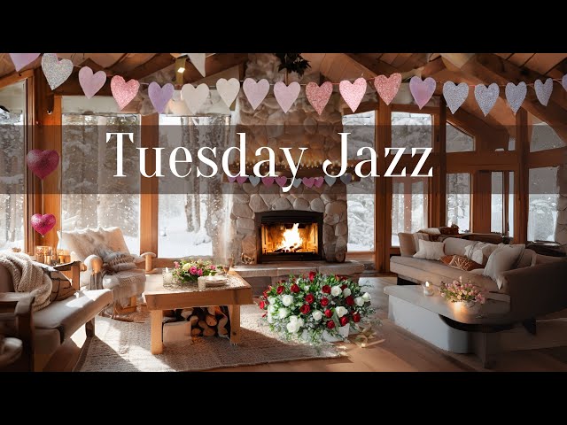 🔴LIVE: Valentine's Day Romantic Jazz 💕 Sounds to Study Relax | Cozy Cafe Fireplace Sunset Ambience