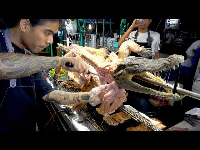 Thailand Street Food Grilled Crocodile Meat