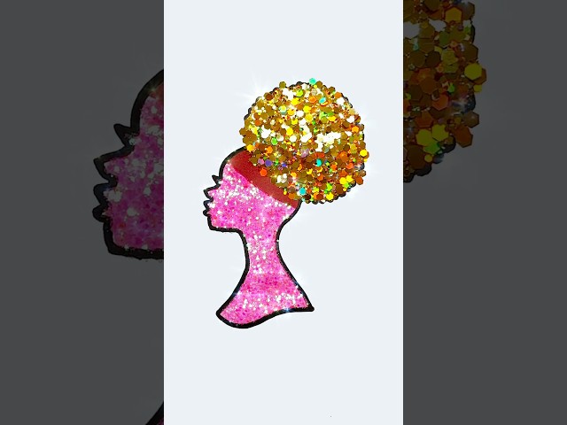 DIY glitter gold afro hair pink Barbie girl easy kids art #kids #glitter #afro #barbie #hair