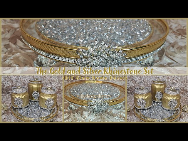 New! Gold and Silver Rhinestone DIY Glam Décor Set and Decorative Tray | 2023 Glam Home Décor Ideas