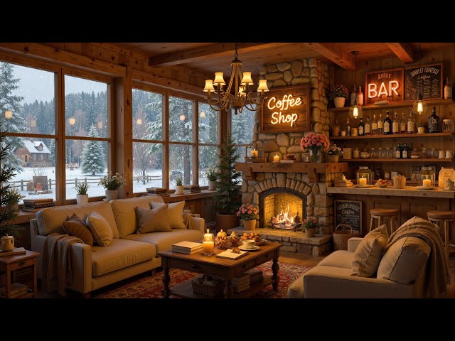 Smooth Jazz Instrumental Music with Cozy Coffee Shop and Fireplace ☕Jazz Music for Work, Study