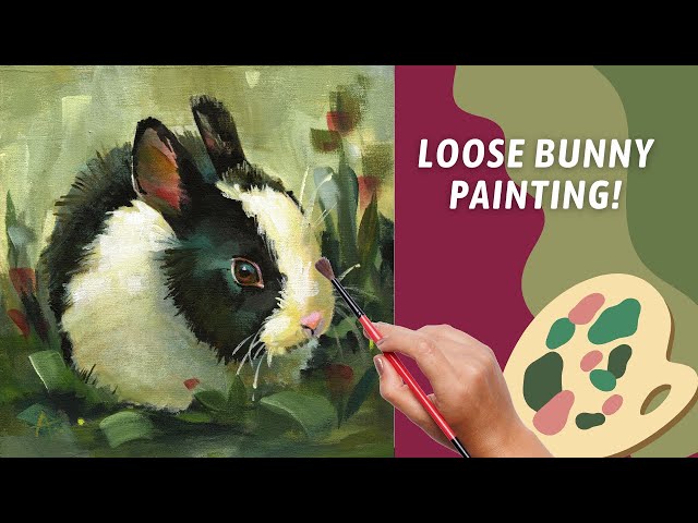 CUTE Dutch Bunny Painting! Making Acrylic Look Like OILS! Black and White Rabbit Painting!