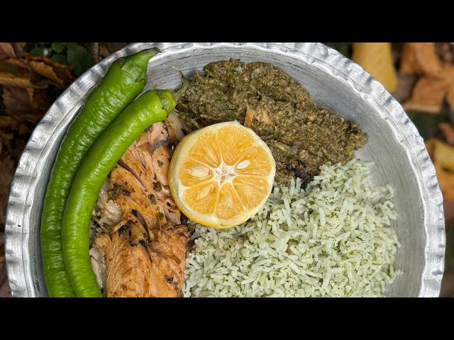 Iranian dish of vegetable pilaf with fish🐟🍚