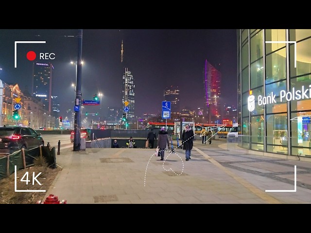 Warsaw, the capital of Europe's fastest growing economy, at rush hour. 4K HDR walking tour. Warszawa