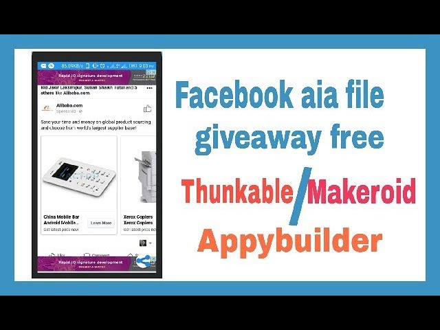 Facebook aia file free giveaway, Facebook app in thunkable/makeroid/appybuilder