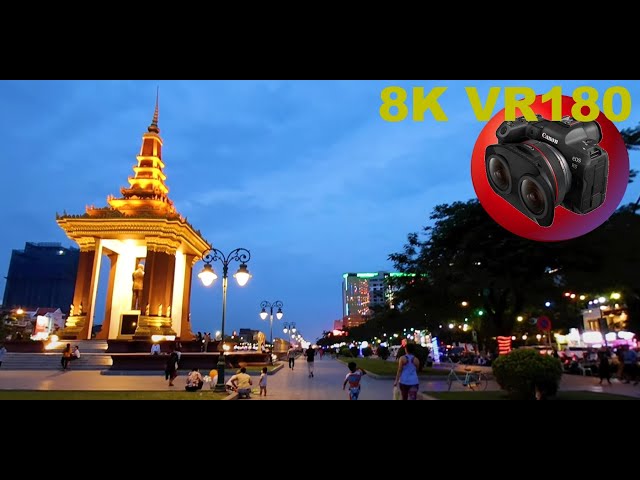 PHNOM PENH CAMBODIA a walk along Samdach Hun Sen Park at night 8K 4K VR180 3D Travel