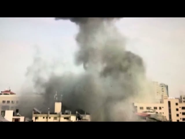 Today Israeli army air strike the Palestinian National Bank in Gaza City. Israel-Hamas-War