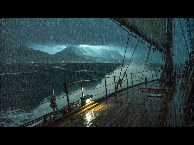 Extremely heavy rain in the middle of the sea - 수면과 명상을 위한 보트의 천둥과 비 소리