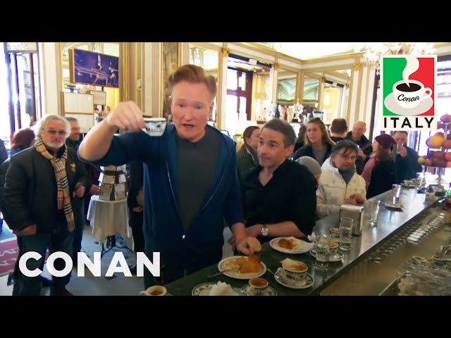 Jordan Schlansky Lectures Conan About Coffee In Naples | CONAN on TBS