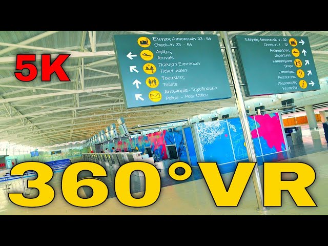 360° VR Inside Larnaca Airport Departure Security Walk North Cyprus Travel Vlog 5K 3D Virtual HD 4K