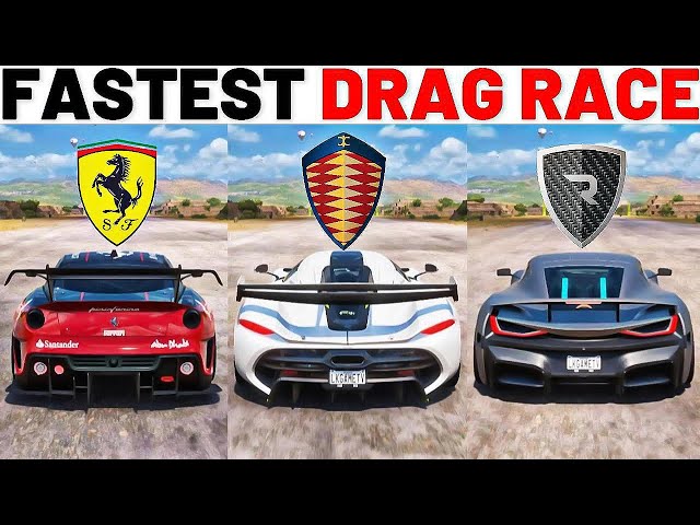 FH5 DRAG RACE! FERRARI 599XX EVO VS KOENIGSEGG JESKO VS RIMAC CONECEPT TWO