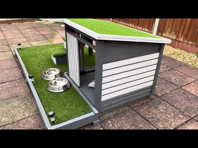 Modern Dog House - Home For Pet with Artificial Grass Platform and Roof Outdoor