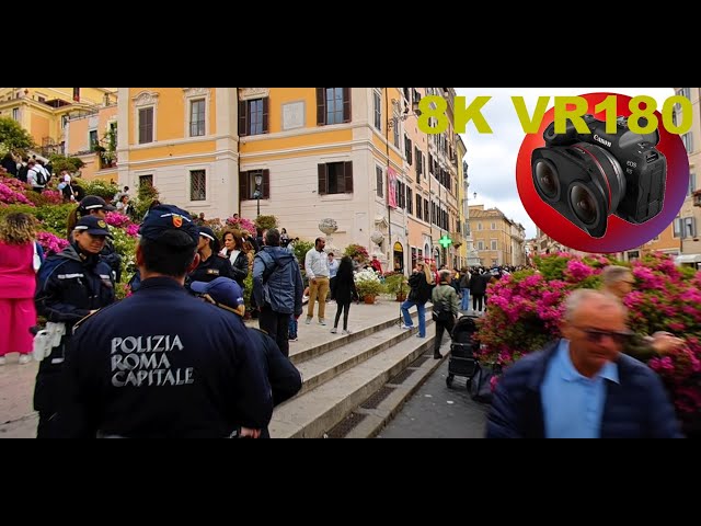 Walking past the  SPANISH STEPS in ROME ITALY and its fountain 8K 4K VR180 3D Travel Video