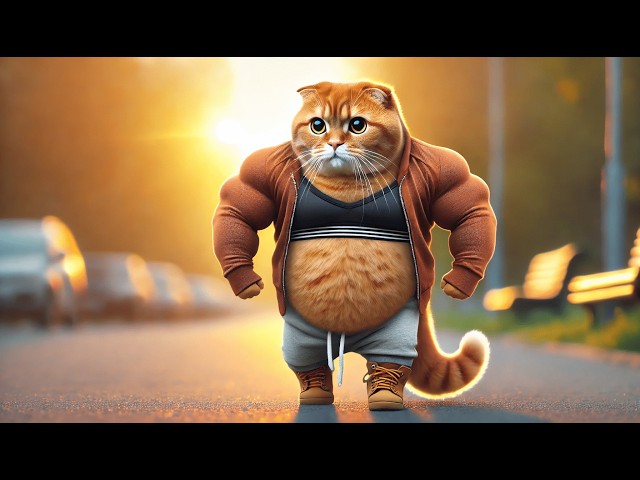 Pregnant muscular cat walking on the road in the morning #cat #aicat #cutecat