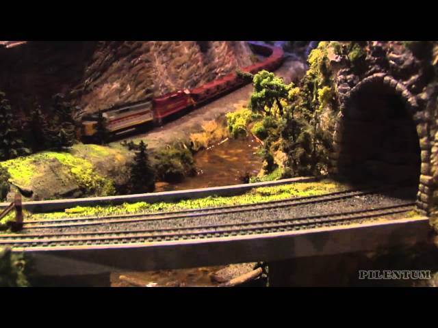 Model Train Layout with Canyon and Rocky Mountains in HO Scale