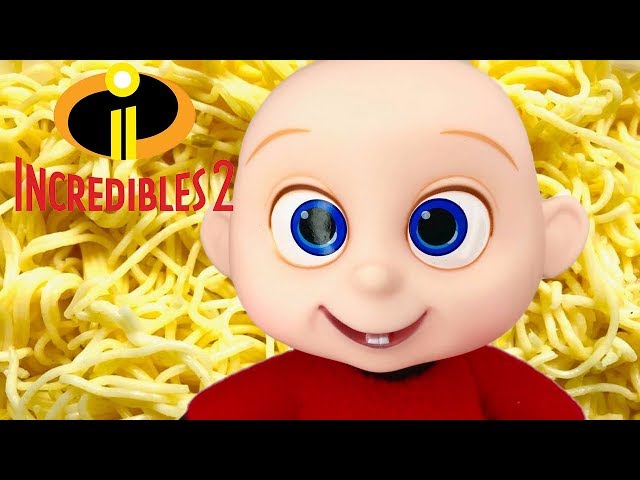 The Incredibles 2 Baby Jack Jack Learns to Eat Spaghetti Full Toy Unboxing Routine