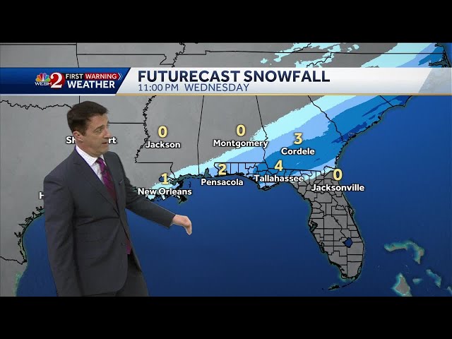 Snow begins to fall in Tallahassee; Pensacola sees several inches