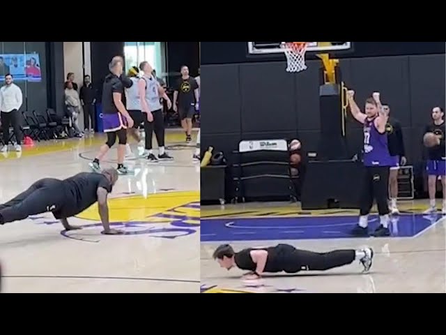 Luca Doncic beats LeBron & team in Half-Court Shot Contest, made them do PUSH-UPS