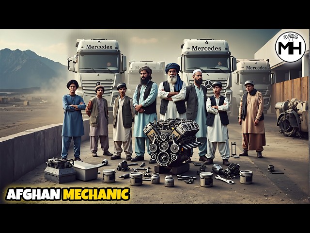 Afghaan Family of Mechanics Demonstrates Mercedes Engine Rebuilding with Basic Tools