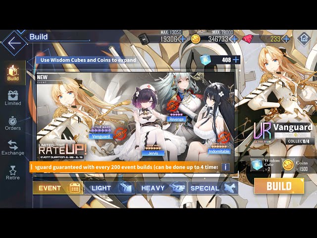 Azur Lane: New [Pledge of the Radiant Court] Event 200 Time Build (400 Cube) HMS Vanguard