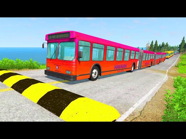 LONG BUS, CITY BUS, SCHOOL BUS Vs MASSIVE SPEED BUMPS - BeamNG.Drive