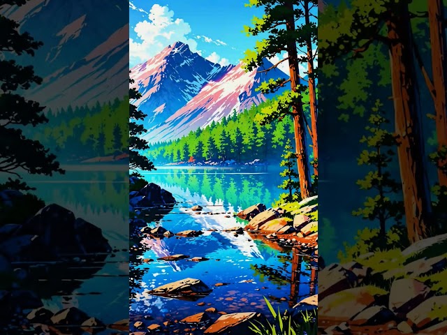 Serene sunsets, snow peaks, and enchanted forests 🌸🏞️ #shorts #animeart #nature #scenery #aesthetic