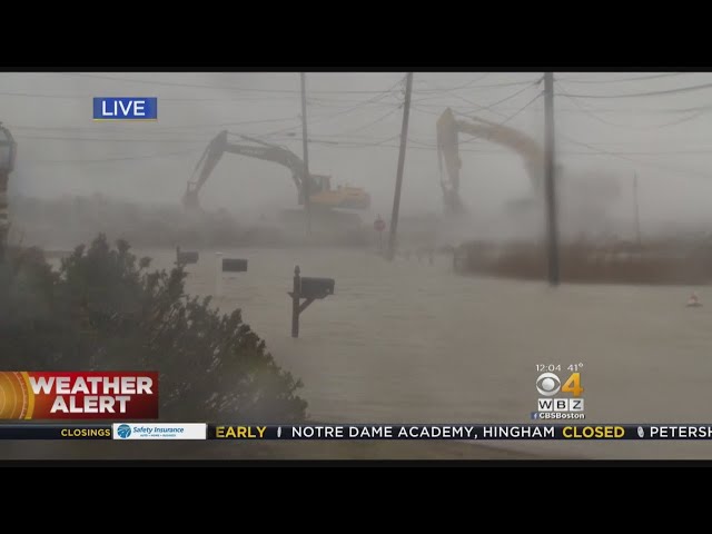 Nor'easter's Giant Waves Crash Over Scituate Seawall