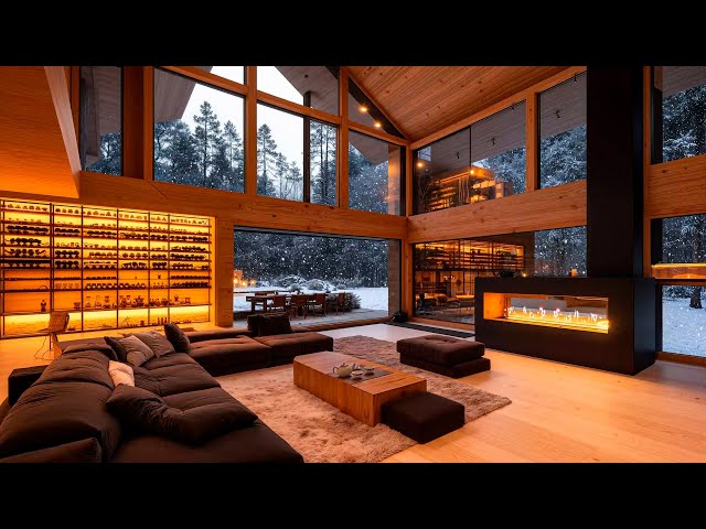 Happy Morning Winter Vibes in Luxury Cabin - Relaxing Jazz Instrumental Music for Relax, Work