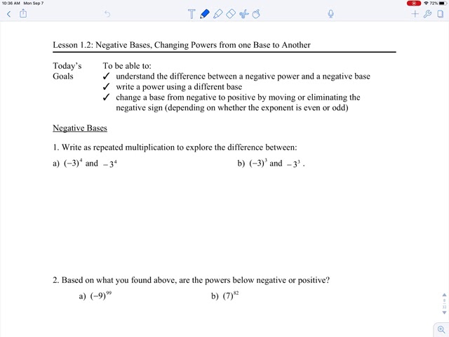 Unit 1 - Exponents: Lesson 1.2 - Negative Bases and Powers in Disguise