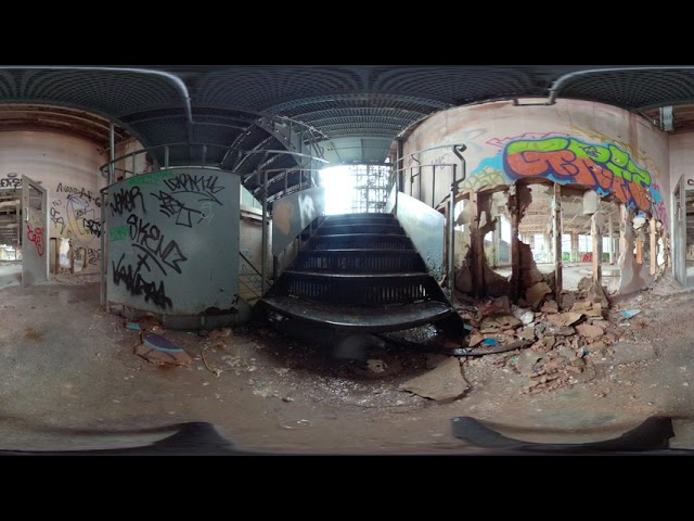 Urban exploration filmed in 360 / VR. Typhoo derelict Factory. Birmingham UK.