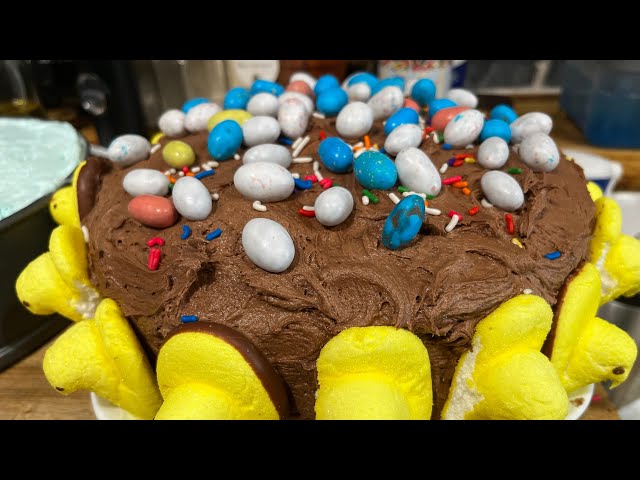 Easter Desserts Chocolate Cake with Malt Chocolate Buttercream and Whipped Layer No Bake Cheesecake