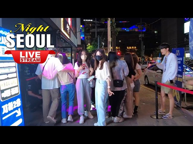 Live Korea Seoul 🔴 Walk Tour Seoul 🔴 Hongdae Night Street | Korean Food Street Walking Tour ソウルライブ