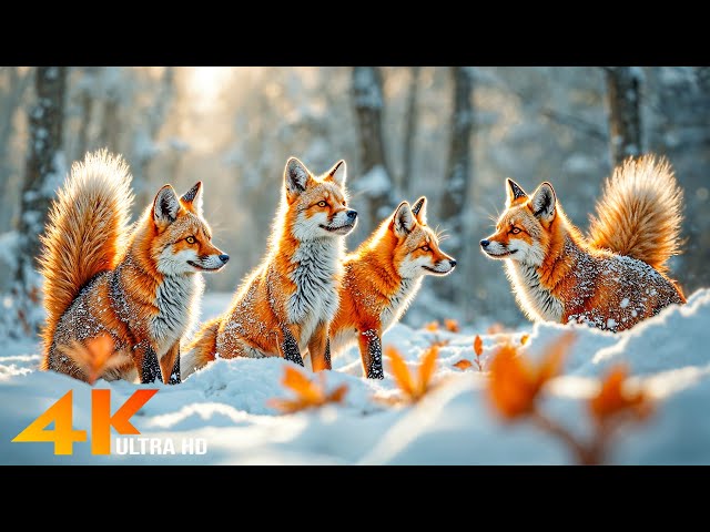 Beautiful Winter Animals 4K ❄️ Spectacular Footage of White Snowy Winter ☃️ Peaceful Melodies