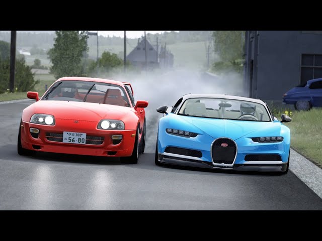 Drag Factory Toyota Supra TRD 2JZ GTE MKIV Single Turbo vs Bugatti Chiron at Old SPA