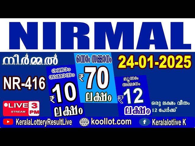 KERALA LOTTERY RESULT LIVE|NIRMAL bhagyakuri nr416|Kerala Lottery Result Today 24/01/2025|today live