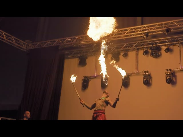 Beautiful slo mo-ed fire show from the central stage of Brisbane's Eat Street in Hamilton foreshore