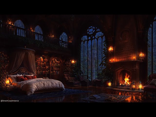 Relaxing Rain and Thunder Sounds in This Cozy Castle Room To Sleep