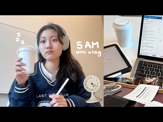 Waking up at 5AM uni vlog: morning routine, lectures, studying, school grwm + makeup haul, uni days