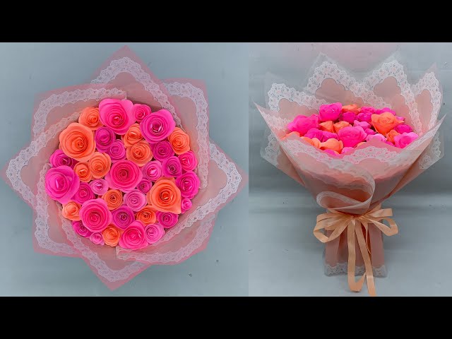 DIY | How To Make Bouquet Of Flower With paper Easy And Simple | Wrapping a Round Flower Bouquet