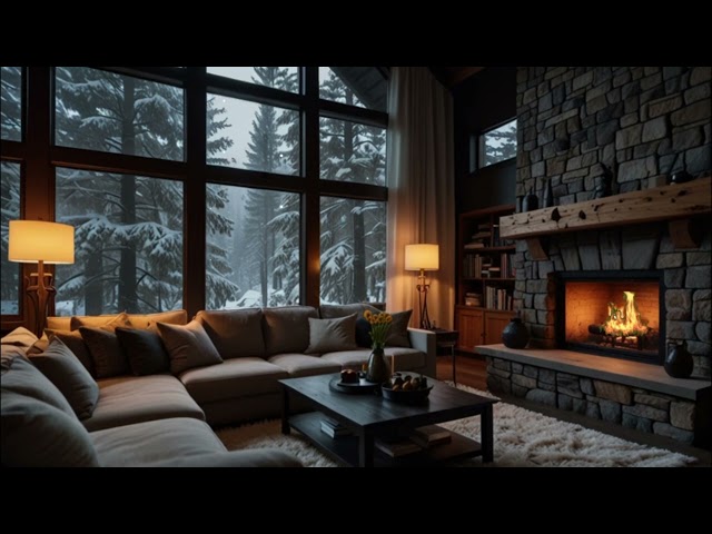 No Ads Fireplace Blizzard ASMR - Snow Storm Sound With Fireplace Burning For Deep Sleeping