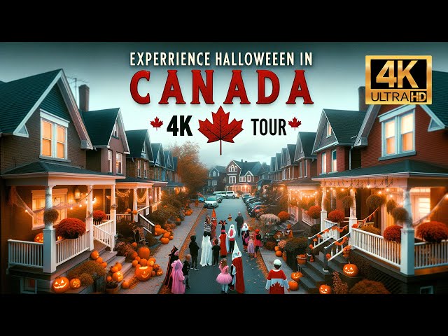 🇨🇦 Halloween Walking Tour 🎃 Cambridge, Ontario - Canadian Suburbs [ 4K 60fps ]