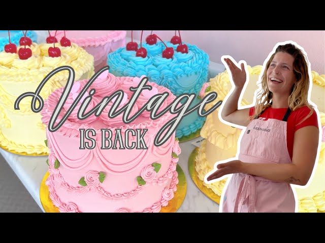 Decorate Vintage Buttercream Cakes With Me!! | [Un-Edited Cake Decorating] [No Music] [No Talking]