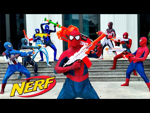 PRO 4 Red Spider-Man VS PRO 4 Blue Spider-Man ||  Superhero Story - NERF Was Like Video Games!