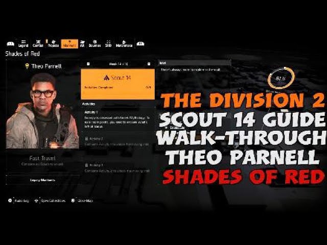 The Division 2 - Scout 14 Guide / Walkthrough - Theo Parnell - Shades of Red 4K 60FPS