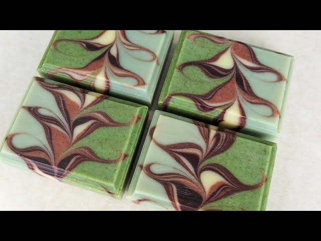 Mantra swirl natural plant color cold process soap making using dividers inside a mold