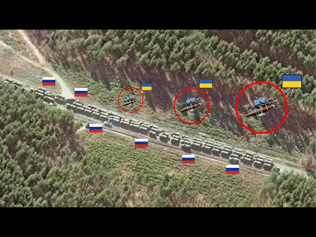 The Incredible Blow Up of a HUGE Russian Tank Convoy After a Deadly FPV Drone Attack...