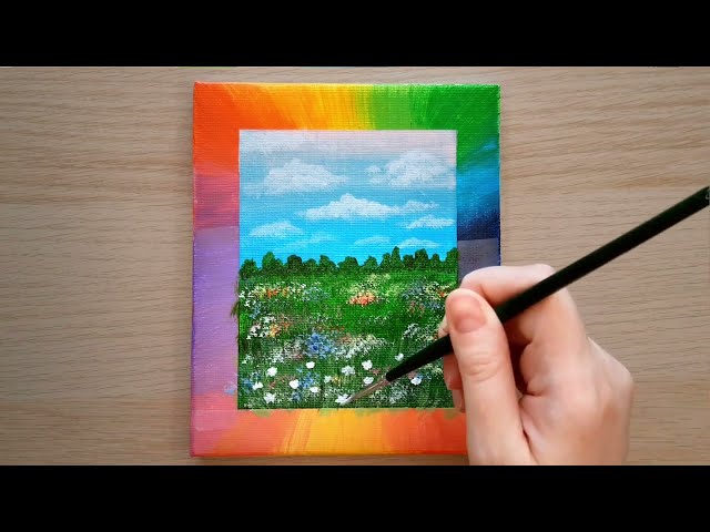 🌿Acrylic landscape painting - How To Paint A Train - Acrylic Painting For Beginners - Flower Field