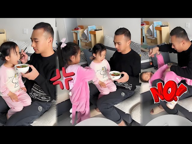 Dad Feeds His Younger Daughter, And Older Daughter Gets Jealous#funnydaughter#cutebaby#comedy